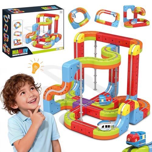 YESHIN Clickrail Electric Train Set, DIY Zugstrecken-Set mit Schwerkraft Defying 3D-Layouts, Motorisiertes Zug & Magisches Schienen WüRfel, Eisenbahn Kinder Elektrisch Geschenk für Kinder ab 3 Jahren