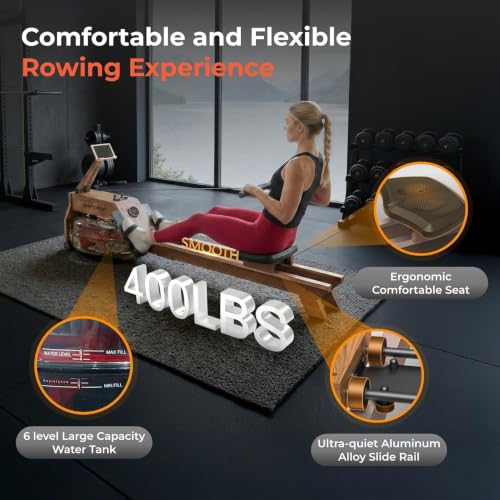 Image of Water Rowing Machine for Home Use, WENOKER Wooden Foldable Rower Machine with Dedicated Monitor & Bluetooth APP, Large Water Tank & Comfortable Seat for Immersive Water Rower, 350LBS Weight Capacity