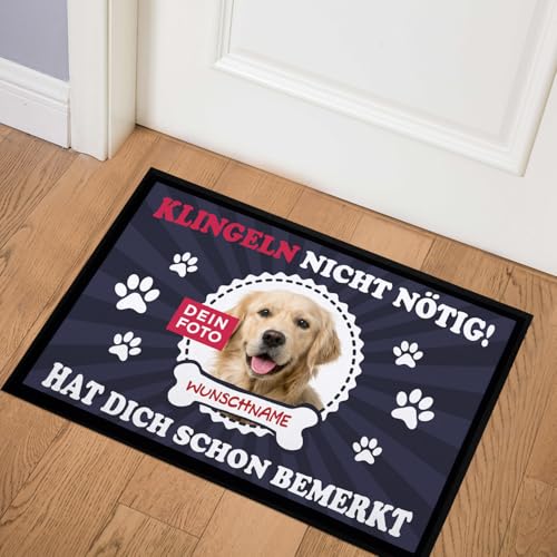 SpecialMe® Fußmatte mit eigenem Hund selbst gestalten personalisiert mit Name und Foto Haustier Hundebesitzer rutschfest & waschbar schwarz 60x40cm