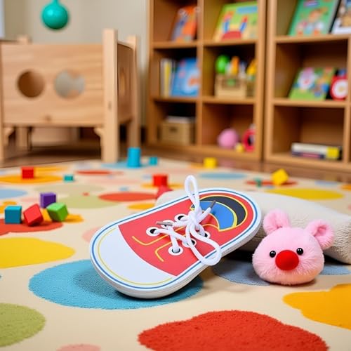 Image of Red Wooden Shoe Tying Practice, Learn to Tie Your Own Shoes Threading Lacing Shoes Training Early Learning Kits, Threading Lacing Shoes Training Board Early Learning,Decorative Accessories