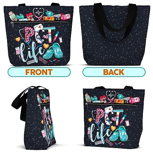Image of 84hoods Large Waterproof Tote Bag with Pockets and Zipper for Work. Gift for Nurse. Shoulder Bag for Women.