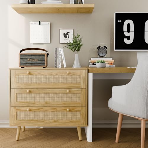 FURNIinspire 3 Drawer Dresser for Bedroom, Boho Dresser Chest with Handles for Bedroom Hallway Living Room - Image 7