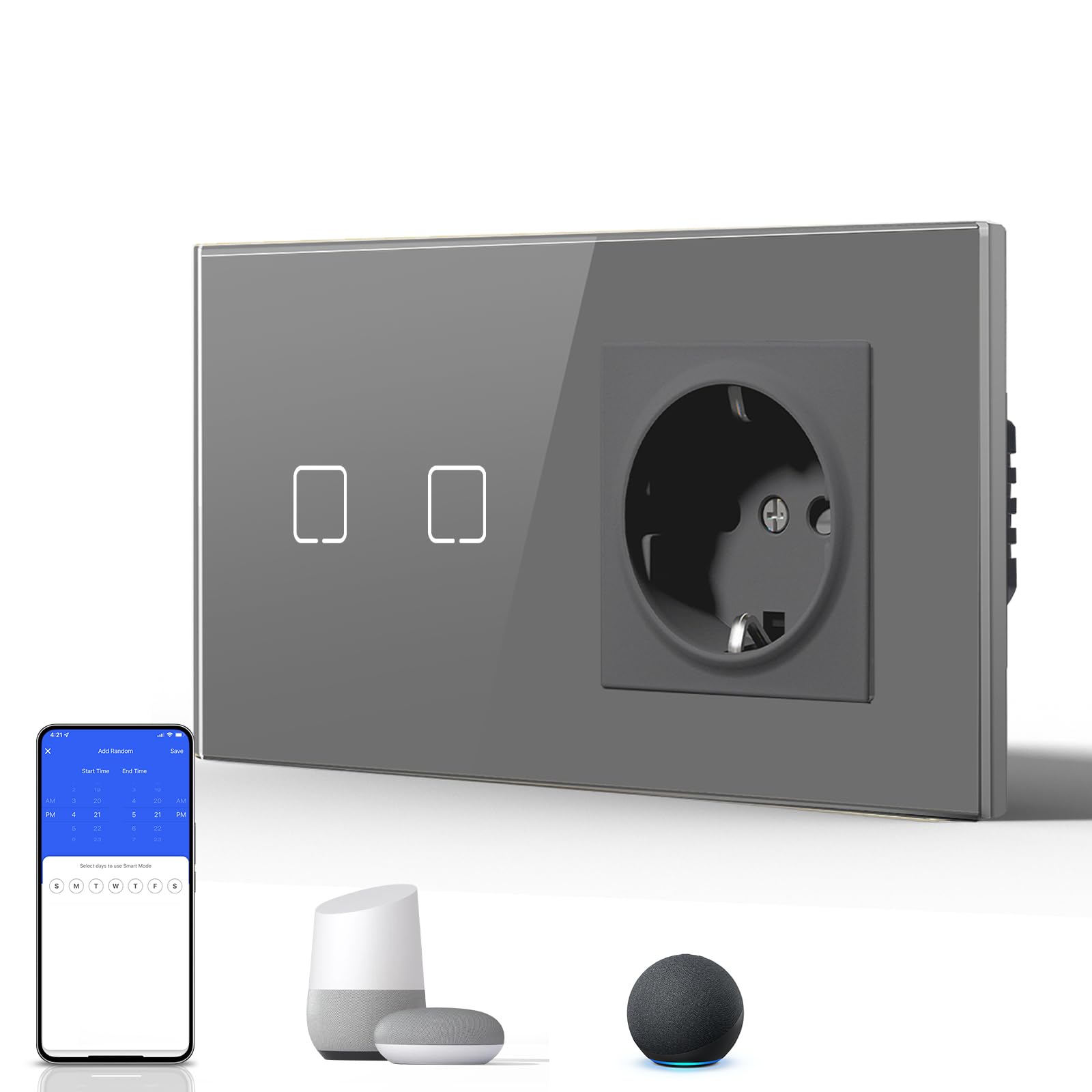 BSEED Interruptor Inteligente WIFI,Interruptores Tactil Con Cristal,Compatible con Alexa,Tuya y Smart Life,Requiere Cable Neutro,2 Gang 1 Vía,86mm Blanco — view 157