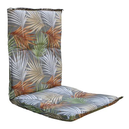 Spetebo Coussin universel pour fauteuil à dossier bas - 100 x 50 cm - Feuilles de palmier - Coussin pour chaise de jardin avec motifs graphiques - Avec rubans