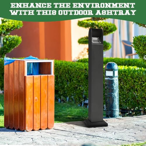 Image of MorningRo Disposal Outdoor Standing Trash Can with Wind Resistant Base Commercial Receptacles Slim Columnar Metal Receptacle for High Traffic Areas Parks Spaces (43.3 Inch Tall, 29l Capacity, Black)