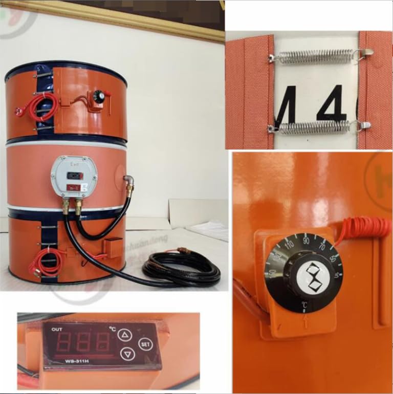 Grzałka do Beczek Z Gumy Silikonowej Z Regulowanym Termostatem - Metalowa Beczka 200 L, Elektryczna Grzałka 2000 W do Zbiorników Oleju/Gazu, Praktyczna I Efektywna Kontrola Ciepła