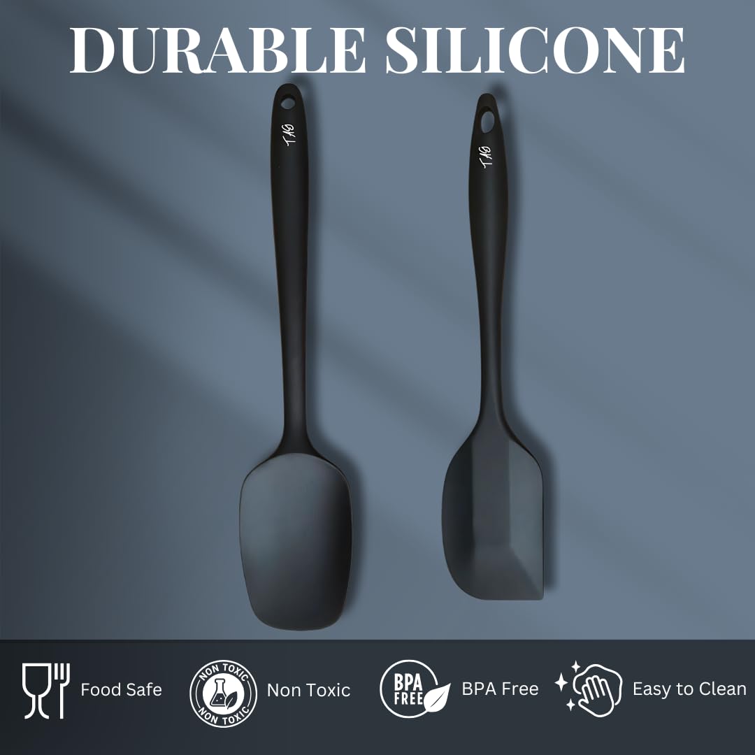 Juego de 5 espátulas de silicona, sin BPA, resistentes al calor hasta 231.1 °C, utensilios de cocina antiadherentes para hornear, cocinar y mezclar, aptos para lavavajillas (negro)