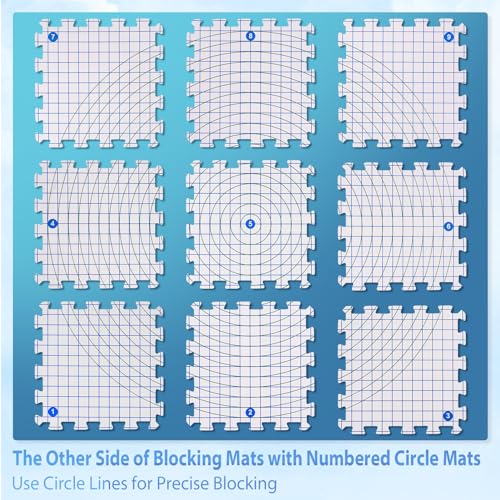 Image of Yiitoll Blocking Mats for Knitting & Crochet, 2 in1 Double Side Knitting Blocking Mat with Grid and Radial, Extra Thick 9 Packs Crochet Blocking Board for Needlepoint with 100 T-pins and Storage Bag