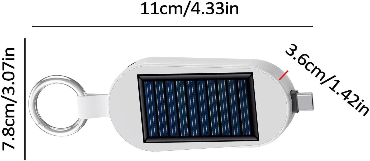 Chargeur de téléphone solaire – 3000 mAh Type C Banque portable avec porte-clés | Charge pour montre sans fil | 11 x 7,8 x 3,6 cm | Chargeur de voyage compact à énergie solaire pour camping en plein