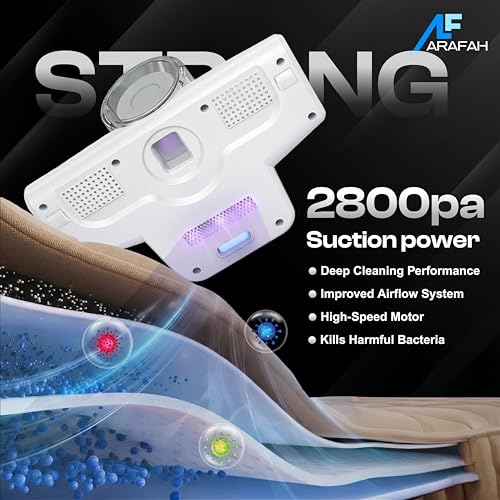 Image of ARAFAH Dust Mite Vacuum Cleaner with UV Light | 2800Pa Strong Suction, 2000mAh Battery | Dust Mite Remover for Bacteria & More | Handheld Design Ideal for Sofas, Mattresses, Car Seats & Upholstery