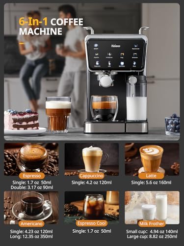 Miniatura 3 de Yabano Máquina De Café Espresso, 20 Bares, Con Espumador De Leche Automático De 500 Ml, 6 Bebidas, Pantalla Táctil A Color, Depósito De Agua De 1,5 L, Cafetera Capuchino Y Latte, 1450 W