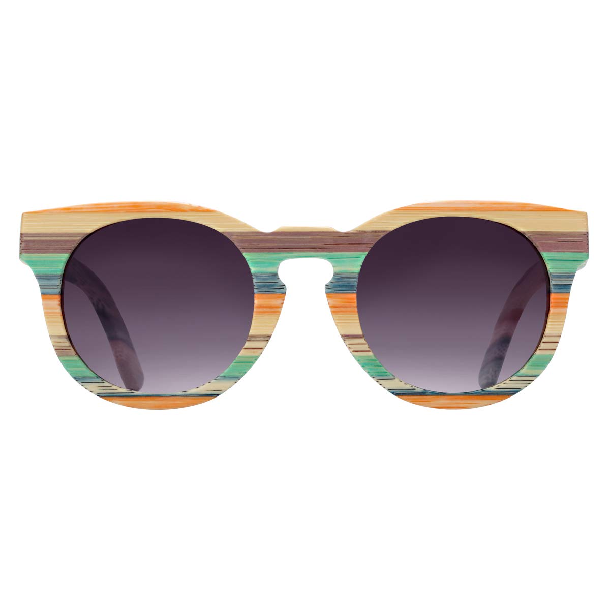 BarcurBamboo Sunglasses Polarized Women Multi Color Bamboo Round Sunglasses with Wooden Case