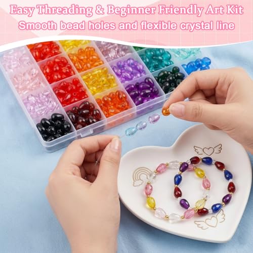 Image of PATPAT24-Color Teardrop Glass Beads Craft Set 8mm Colored Teardrop Glass Beads (560Pcs), with Spacer Beads, Scissors & Crystal Line, DIY Jewelry Making Kit for Necklaces, Bracelets, Earrings