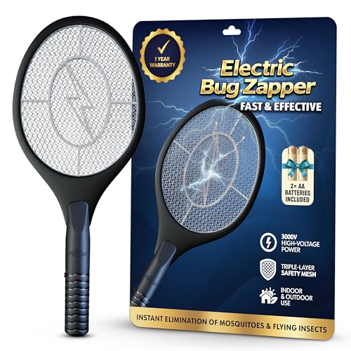 ASISNAI Bug Zapper Racket - Electric Fly Swatter & Mosquito Zapper for Indoor/Outdoor Insect Control - Battery-Operated Tennis Racket Zap - Lightweight & Portable High Voltage Bug Zapper - Black Mamba