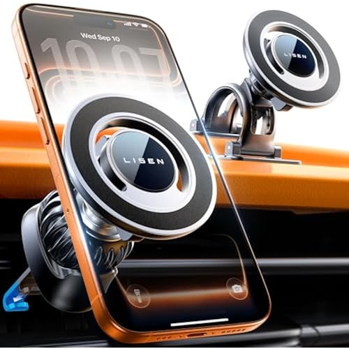 LISEN for MagSafe Car Mount [Strong Magnets] Magnetic Phone Holder for Car Hands Free Cell Phone Mount Cradle Vent & Dashboard Car Accessories for Women Men fit iPhone 17 16 15 14 13 12, Black