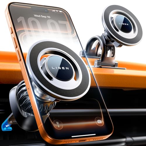 LISEN for Magsafe Car Mount, Magnetic Phone Holder for Car Phone Holder Magnetic [Strong Suction+22xN55] 2026 Upgraded Vacuum Mobile Phone Holder Car Phone Mount for iPhone 17-12,Small Titan