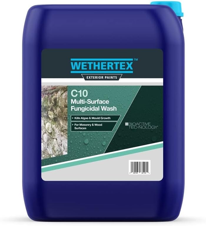 Rawlins Paints Wethertex C10 Multi-Surface Fungicidal Wash - Algae & Mould Remover - High Performance Protection - Fast Acting & Long Lasting Formula - 5L