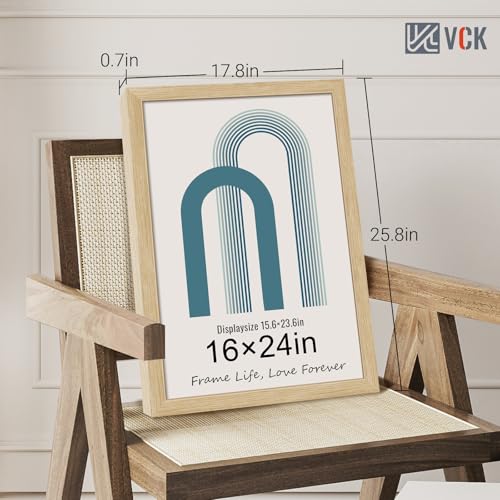 Image of VCK 16x24 Poster Frame Solid Wood Natural 3 Pack Picture Frames 16 x 24 Inches with Wall Mounting Hanging
