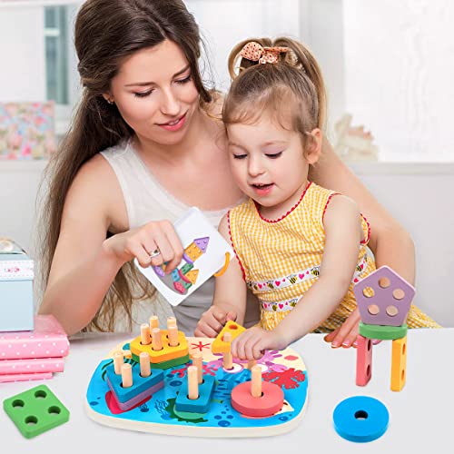 Dreampark Montessori Toys For 1 2 Year Old - Toddler Wooden Sorting And Stacking Toys For Boys & Girls - Shape Sorter Color Recognition Preschool Learning Toy Gifts For 12-18 Month Kids #TOP2