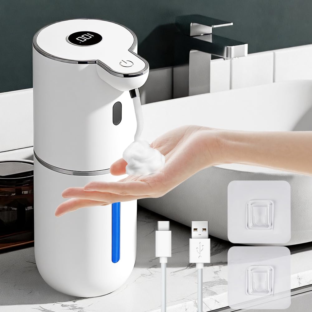 Vicloon Dispensador automático de jabón, dispensador automático de espuma de jabón de 380 ml con 6 niveles ajustables, dispensadores de jabón de espuma sin contacto recargables por USB, IPX5