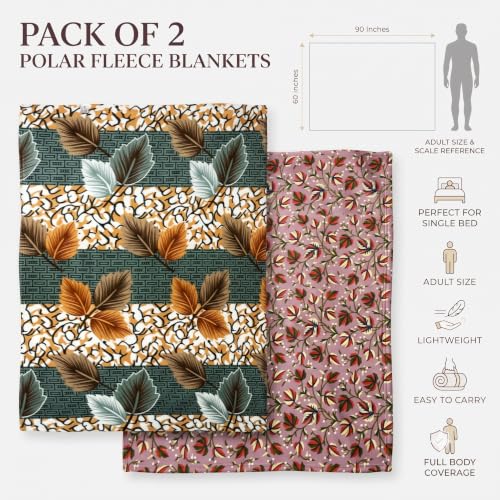 Image of HOMEKART Ultra Soft Flannel Blanket Set of 2 for Single Bed | 220 GSM Premium Fleece Winter Blanket | Warm, Lightweight, Breathable & Skin Friendly | Durable,Easy Care | 60 x 90 Inches,Sage & Hot Pink