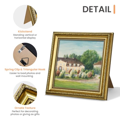 Image of upsimples Vintage 8x8 Picture Frame, Antique Gold Frames, 2 Pack | Gold Picture Frames, Fits 8 x 8 Photos, Elegant Vintage Design, Wall or Tabletop Decor, for Wedding or Family Memorie