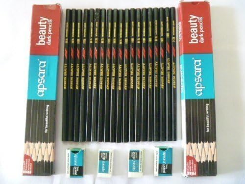 Beauty Dark School Wooden Pencil Hb Black + 2 Sharpener +2 Erasers Lot -20 Pieces
