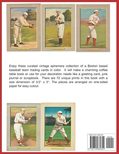 Boston Baseball Team: Trade Cards Game Ephemera Collection In Color Image Paper Print For Homemade Scrapbook Journal And Collector Book Vintage Massachusetts History Art Red Cover image 4