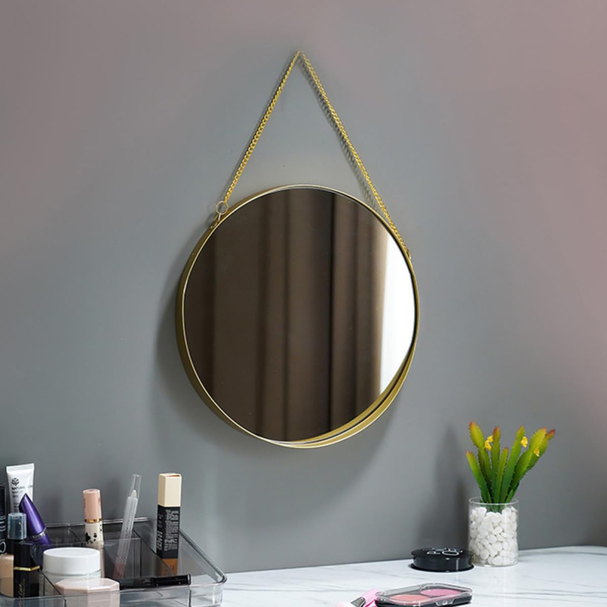 Round Wall Hanging Makeup Mirror Decorative Bathroom Vanity Mirror for Home Decor