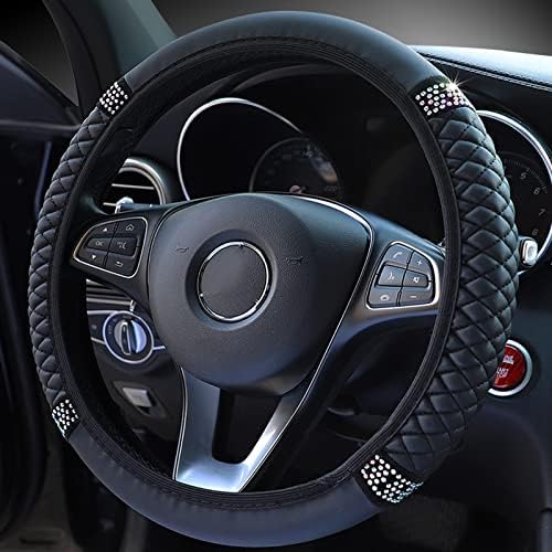 TimNas 1 Pack Bling Steering Wheel Cover, 15In Elastic Steering Wheel Cover, Sparkly Crystal Diamond Steering Wheel Protector, Suitable for Various Models Comfort Grip Cover (Black)