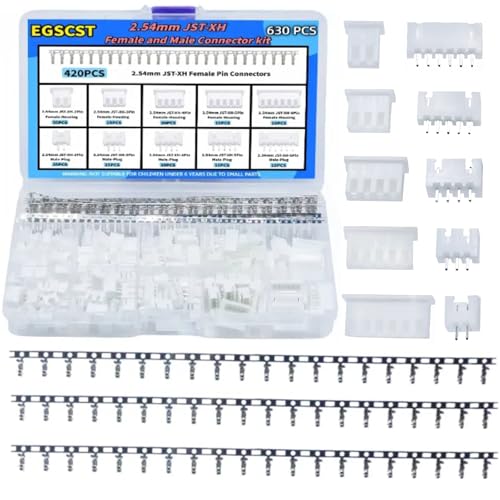 EGSCST 630PCS JST XH Connector Kit XH2.54mm Adapter Cable Terminal Connectors Set with 2.54 mm Pitch 2 3 4 5 6Pin Female Housing and Male Plug