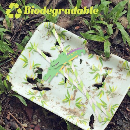 Pitillos de Papel Biodegradables con Estampado de Cocodrilo Verde 30 pzas miniatura 4