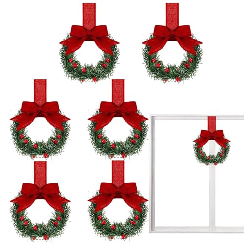 6er Set kleine Weihnachtskränze - Künstliche Winterkränze mit...