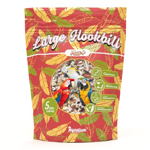 Mycelium Organic Large Hookbill Plus Bird Food (5 LB Bag) | Premium Daily Bird Seed for Macaws, Cockatoos, & Amazons | High-Protein, Vitamin-Fortified Skin & Feather Support | Non-GMO & USA-Made