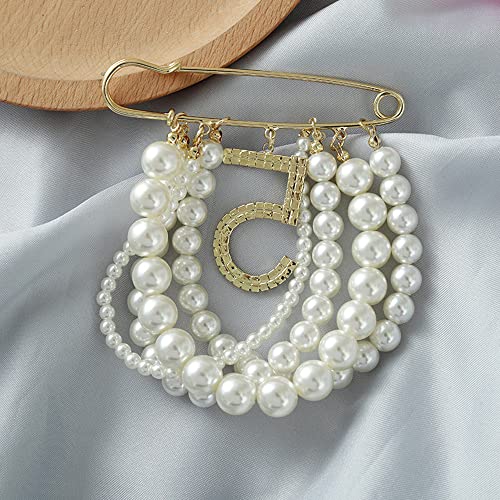 Image of Fashion Jewelry Large Faux Imitation Pearl Dangle Lucky Number Five Brooch Pin for Women