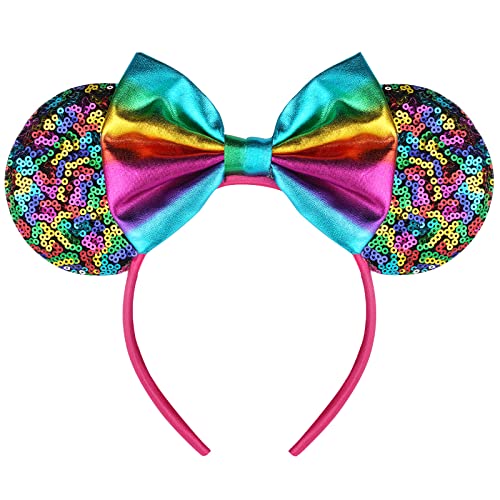 YUNISS Minnie Mickey Ears Headbands,Sequin Mouse Ears for Women Girls Princess Dress Accessories Decorations Party (TG-CHE)
