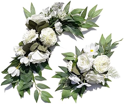 SZSYLM Floral Swags for Wedding Ceremony Sign, Rose Decorative Wedding Arch Flowers, 2Pcs Artificial Greenery Eucalyptus Leaves Flower for Door Window Home Decoration