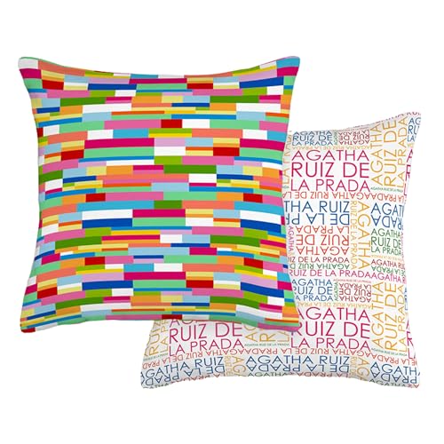 Agatha Ruiz de la Prada Funda Cojín 50x50 Almohada Decorativa para Sofás y Camas | Diseño Original y Reversible | Pillow Case | Cojines para Sofá y Decoración Hogar (Multicolor RECATANGULOS)