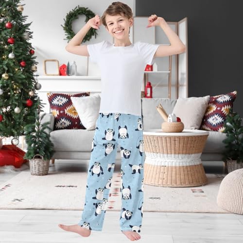 Boy's Pants Panda Sport Cute Bear Blue Jogger Pants Elastic Waist Long Bottoms Trousers with Pockets 6-14 Years2