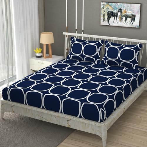 Image of Vram Premium Heavy Cotton Flat Bedsheets with 2 King Size Pillow Covers || Double Bed 350 TC || 90 x 100 Inch King Size Flat || :- Blue Round