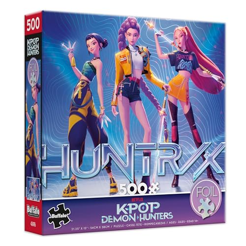 Buffalo Games Kpop Demon Hunters Foil-Finish Puzzle - 500pc 21.2515in - Foil-Accent Artwork & Kpop Demon Hunters Merch - Precision-Cut Pieces & Slayer Gifts - with Poster & Epic Quest Puzzle