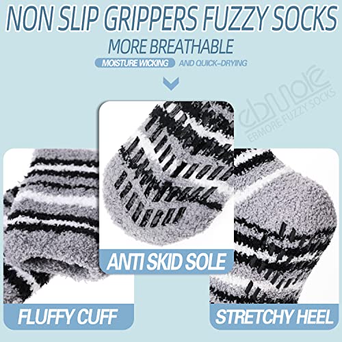 Ebmore Fuzzy Socks For Men & Women Slipper Fluffy Warm Winter Non Slip Skid Thick Cozy Sleep Socks With Grips Cabin Soft Stocking Stuffers Christmas Gift Socks(Stripe (6 Pairs)) #TOP4