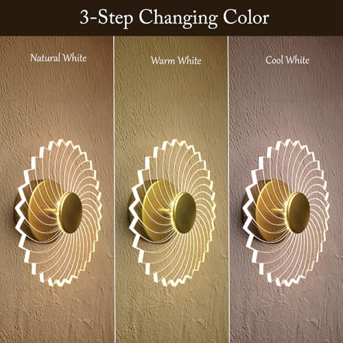 Image of Spiral Pattern 3-in-1 LED Wall Light Decorative Lamp with Golden Center Artistic Accent Lighting for Living Room Bedroom Hallway & Home Decor (Lucent Nest Wall Lights, Pack of 2)