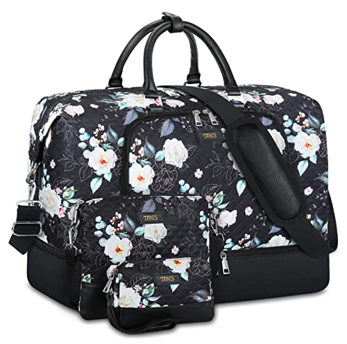 Travel Weekender Bag for Women, Overnight Bag with Shoe Compartment, Oversized Travel Duffel Bag Carry On Tote with Trolley Sleeve 21