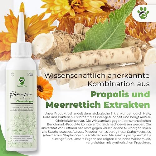 Golden Pets TESTURTEIL SEHR GUT Ohrenreiniger VERGLEICHSSIEGER 100% natürliche Ohrenspülung gegen Juckreiz & Entzündung 