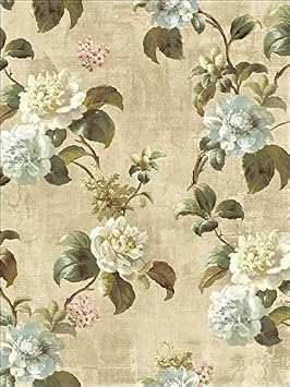 Wallquest Wallpaper Designer Painted Look Large Rose Trail Vine on Tan Background