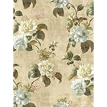 Wallquest Wallpaper Designer Painted Look Large Rose Trail Vine on Tan Background