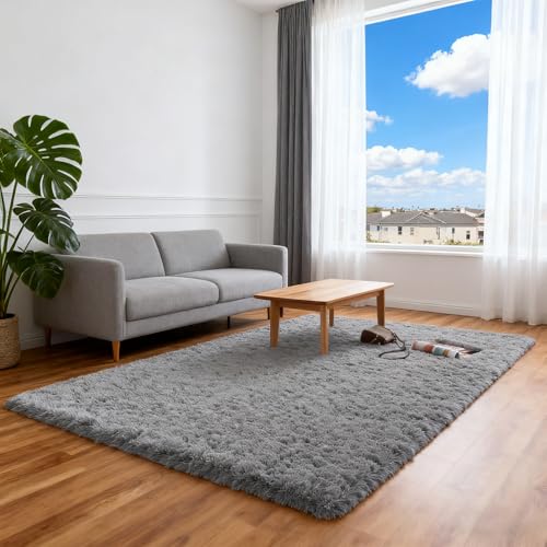 Tapis 220 x 400 cm gris à poils longs et grands formats pour grand salon moderne - 2