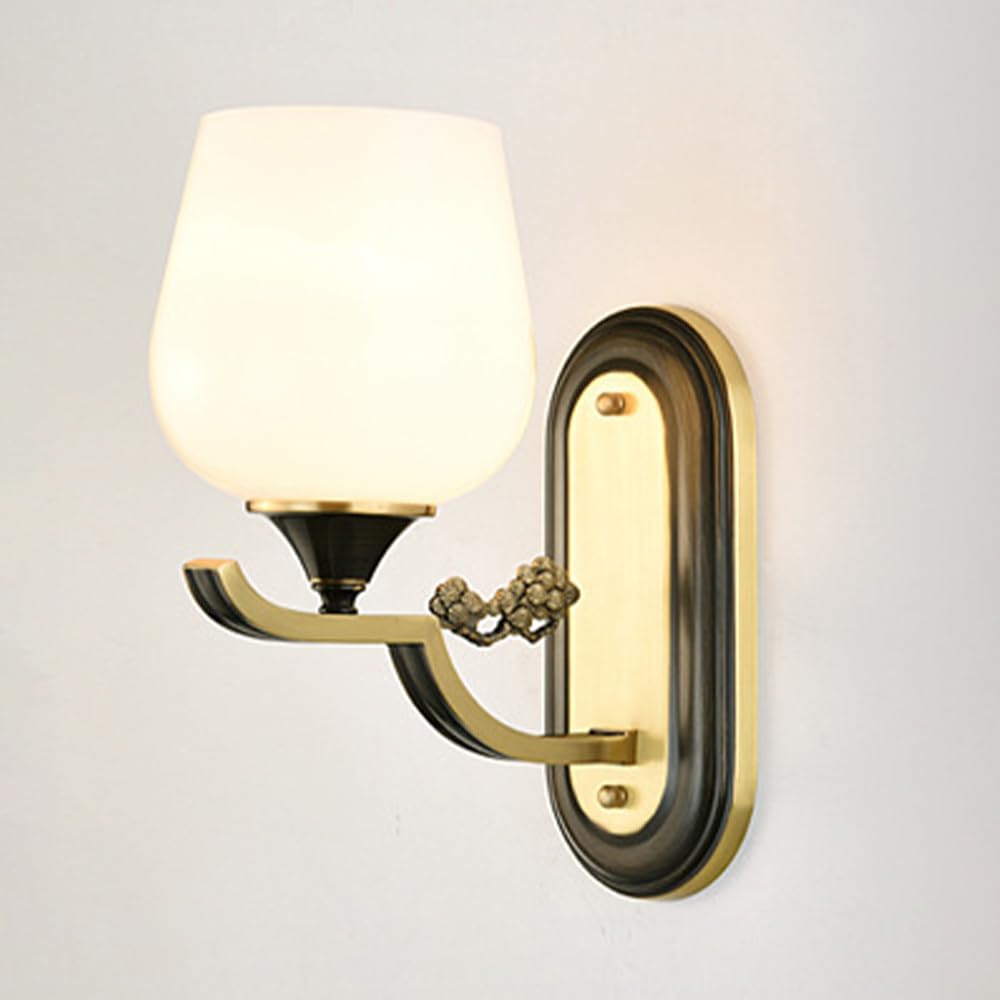 Applique da Parete, Applique da Parete Vintage per Interni, Lampada da Parete Nera e Oro con Paralume in Vetro e Kit in Ottone, Lampada da Parete a Tulipano in Stile Cinese per Camera da Letto, v
