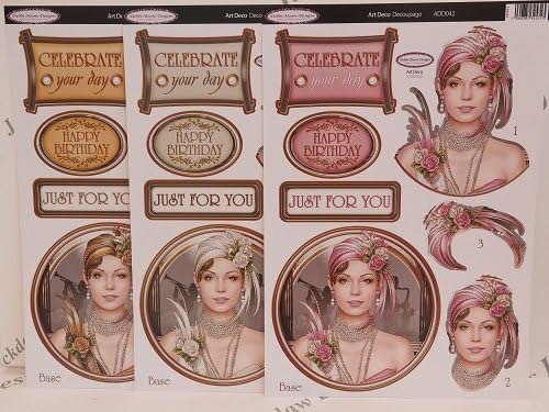 3 x Debbi Moore Art Deco Decadence Decoupage Die Cut Pack 8 Designs to Choose (Celebrate Your Day (ADD042))